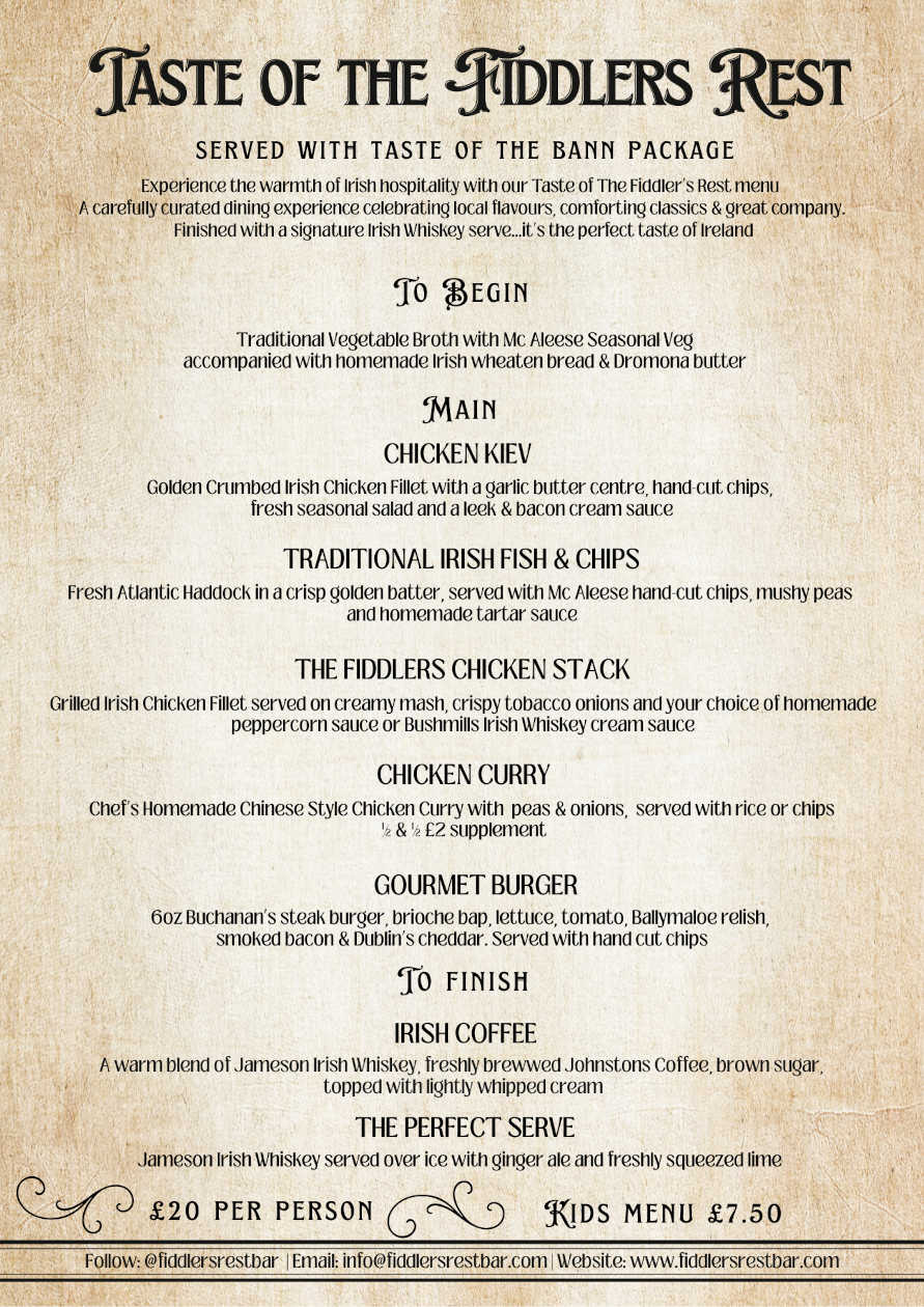 Taste of the Fiddlers Rest menu